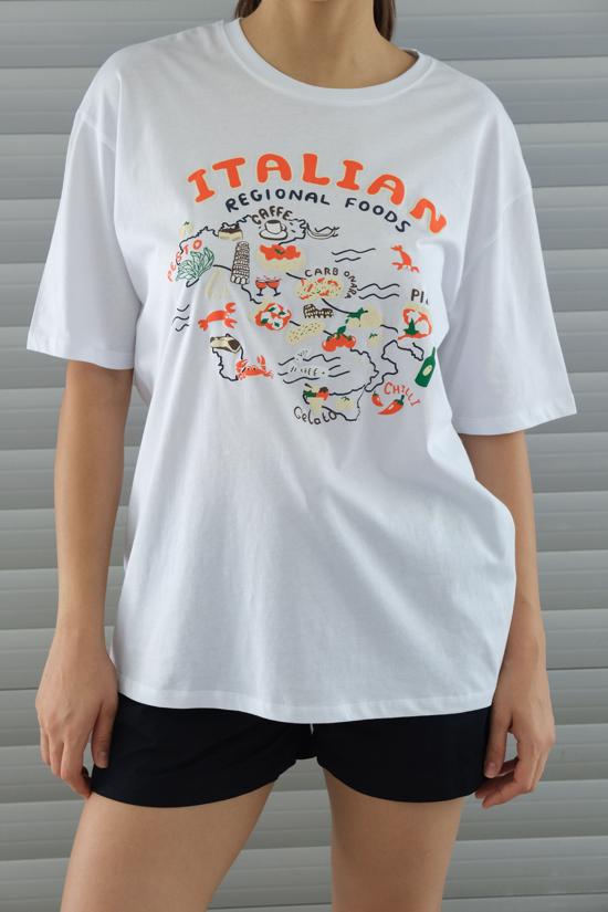  ITALIAN REGIONAL FOODS Baskılı T-shirt