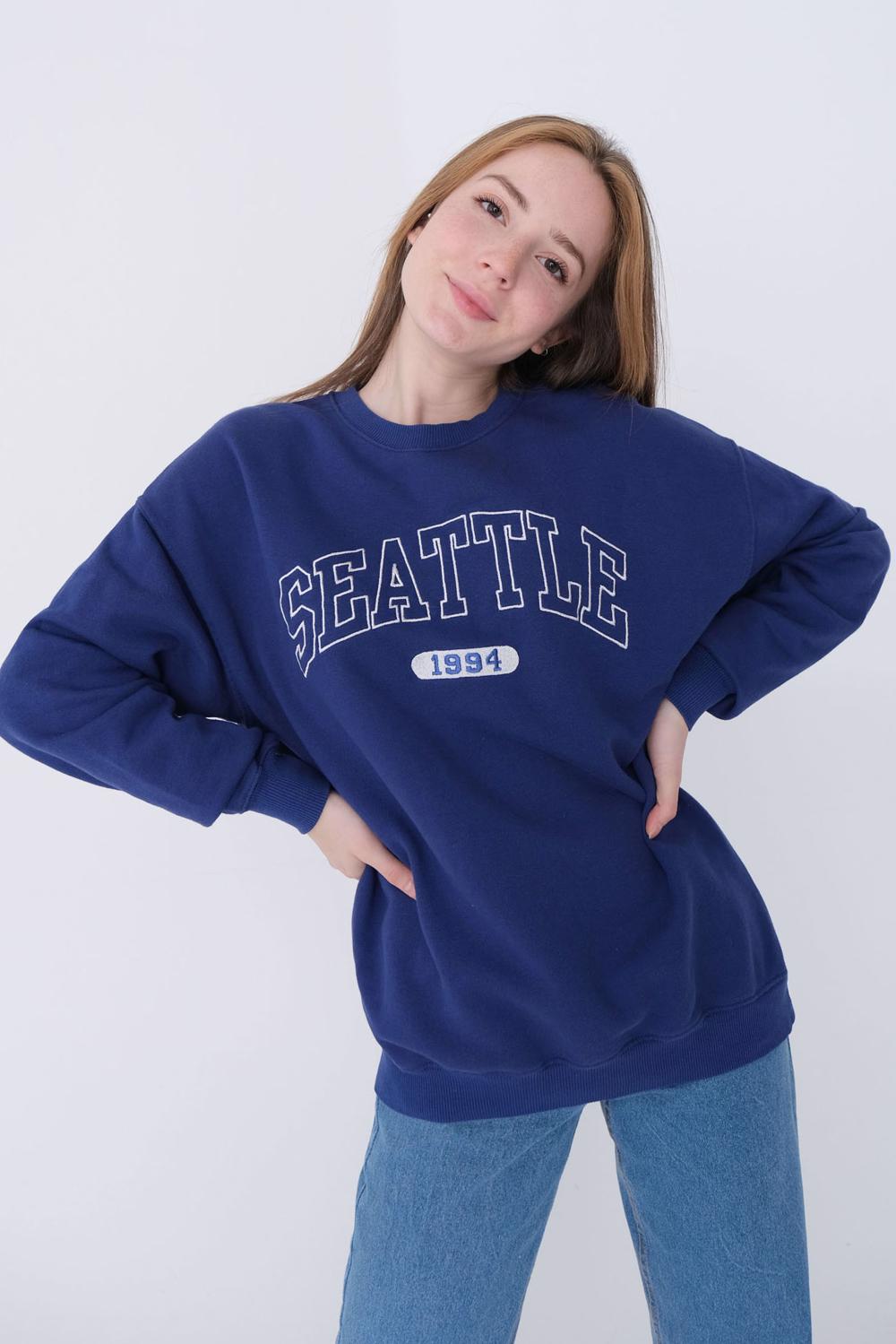 Addax Seattle İşlemeli Sweatshirt. 1