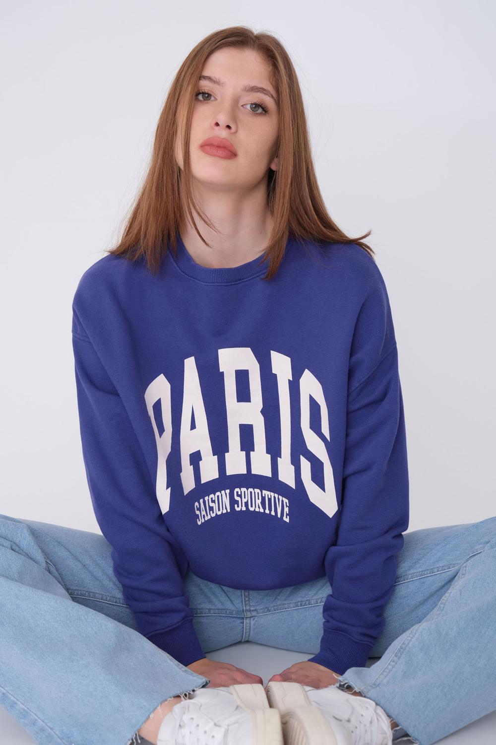 Addax PARIS Baskılı Sweatshirt. 1