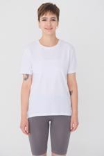 Bayan Beyaz Bisiklet Yaka Basic T-shirt