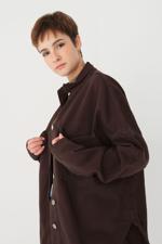 Bayan Kahverengi Düğme Detaylı Oversize Ceket