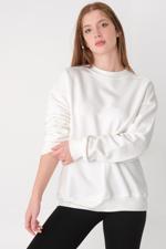 Beyaz Bisiklet Yaka Şardonlu Basic Sweatshirt