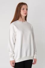 Beyaz Bisiklet Yaka Şardonlu Basic Sweatshirt