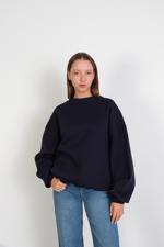 Lacivert Bisiklet Yaka Şardonlu Basic Sweatshirt