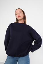 Lacivert Bisiklet Yaka Şardonlu Basic Sweatshirt