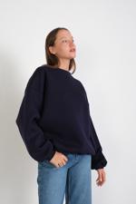 Lacivert Bisiklet Yaka Şardonlu Basic Sweatshirt