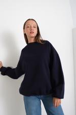 Lacivert Bisiklet Yaka Şardonlu Basic Sweatshirt