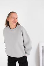 Gri Bisiklet Yaka Şardonlu Basic Sweatshirt