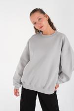 Gri Bisiklet Yaka Şardonlu Basic Sweatshirt