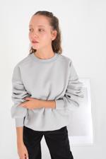 Gri Bisiklet Yaka Şardonlu Basic Sweatshirt