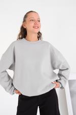 Gri Bisiklet Yaka Şardonlu Basic Sweatshirt