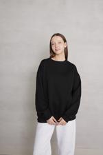 Siyah Bisiklet Yaka Şardonlu Basic Sweatshirt