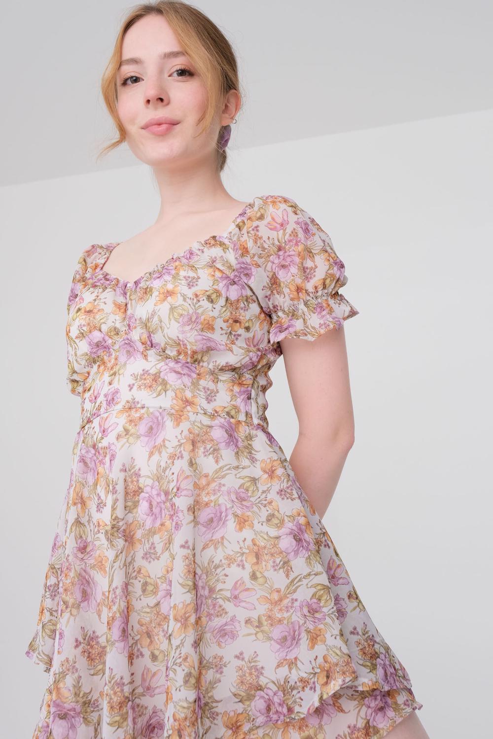 Addax Çiçek Desenli Mini Elbise. 2
