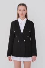 Bayan Siyah Düğme Detaylı Ceket