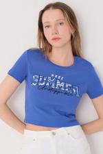 Mavi SUMMER Baskılı Crop T-shirt