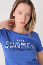 Mavi SUMMER Baskılı Crop T-shirt