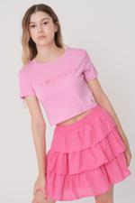 Pembe Totally Goddess Yazılı Crop T-shirt