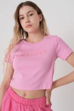 Pembe Totally Goddess Yazılı Crop T-shirt