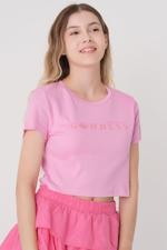 Pembe Totally Goddess Yazılı Crop T-shirt