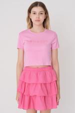 Pembe Totally Goddess Yazılı Crop T-shirt