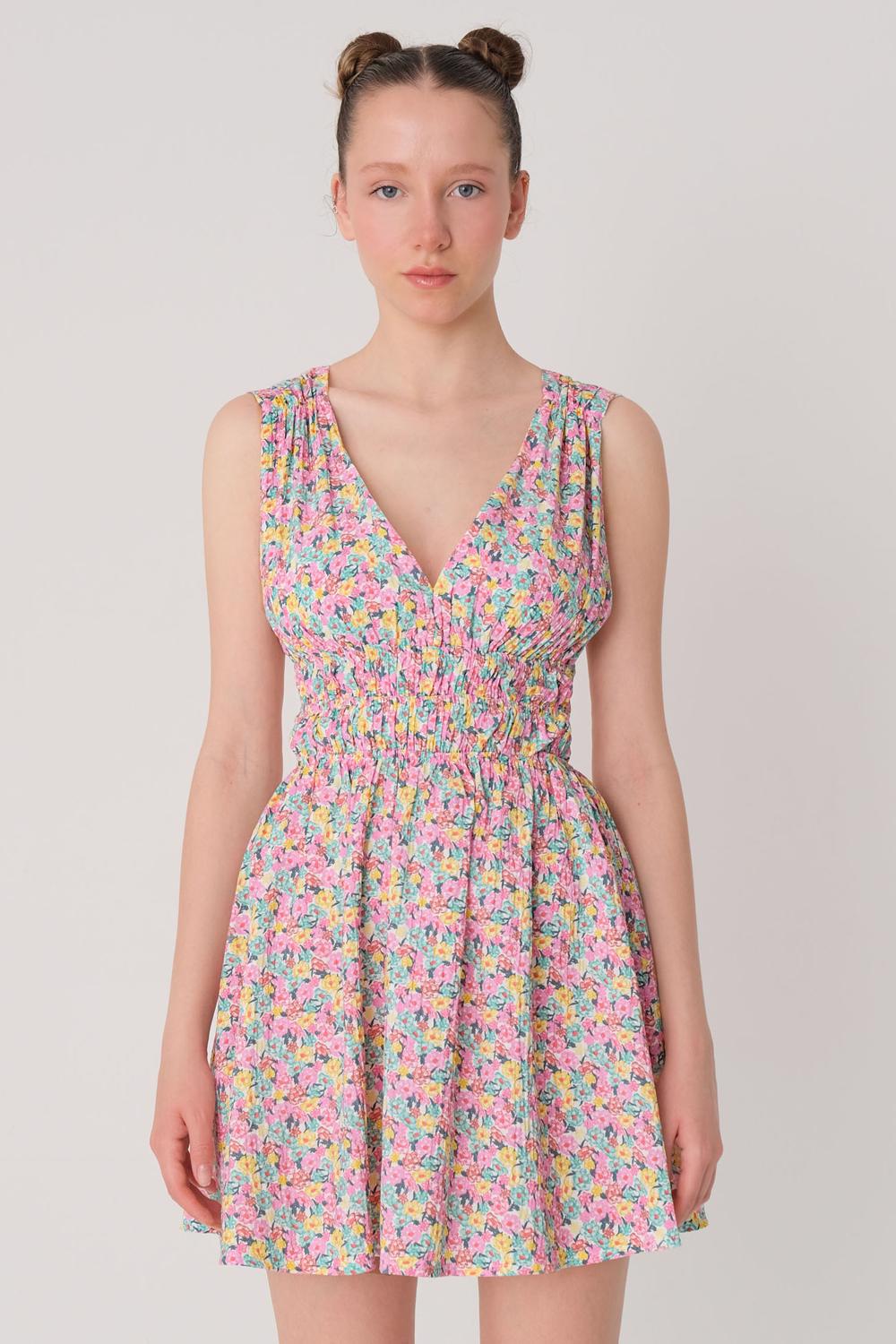 Addax Sırt Detaylı Çiçekli Elbise. 1