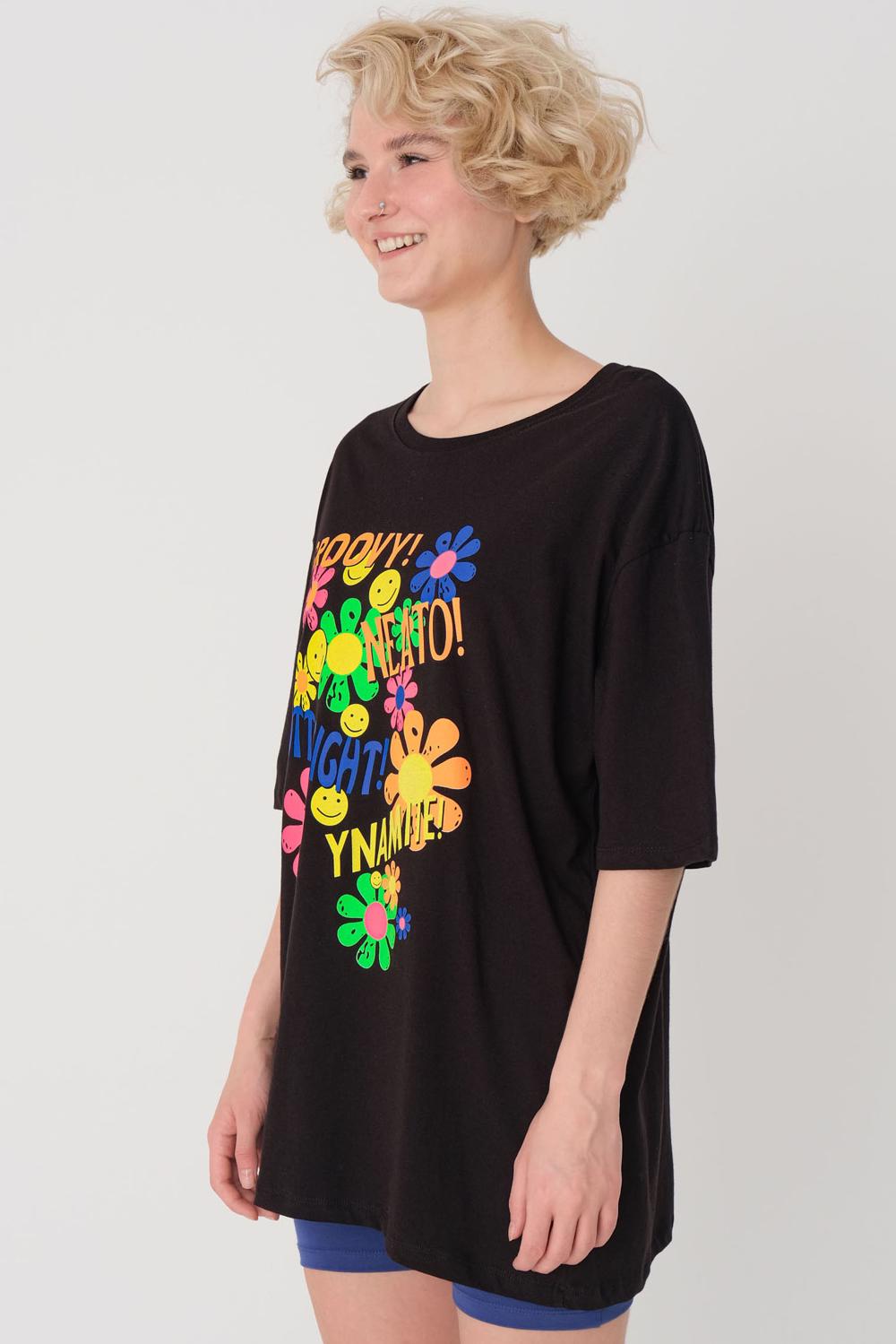Addax Çiçek Baskılı Kısa Kollu T-shirt. 1