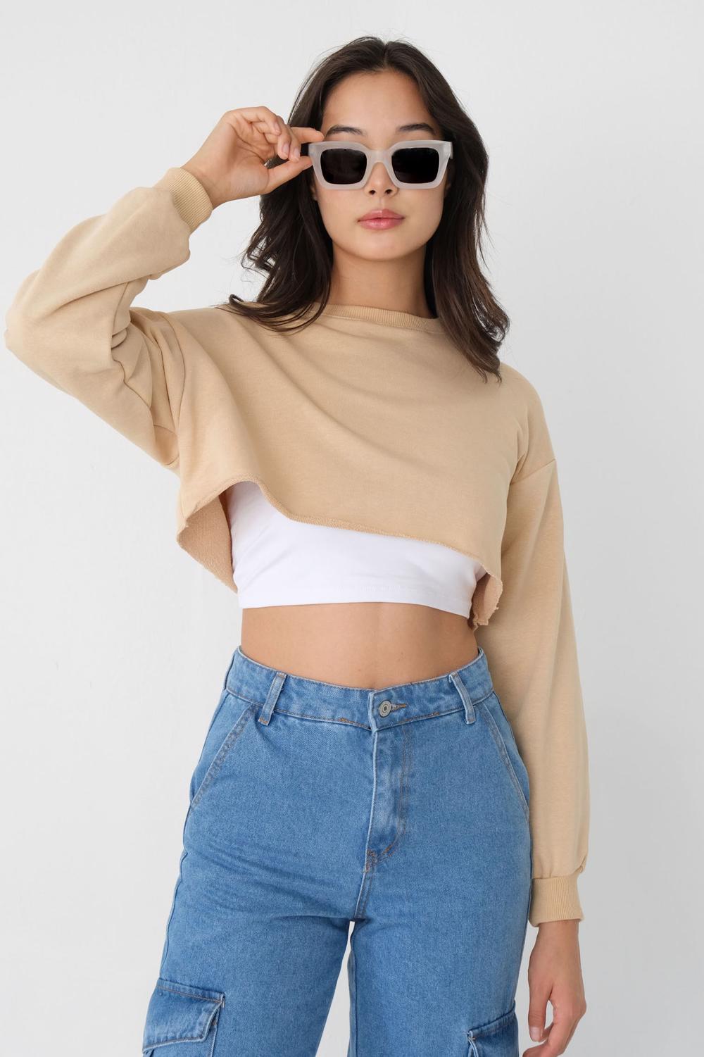 Addax Bisiklet Yaka Crop Sweatshirt. 3