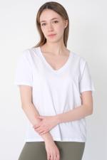 Beyaz V Yaka Kısa Kollu Basic T-shirt
