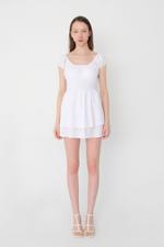 Beyaz Kısa Kollu Gipeli Mini Elbise
