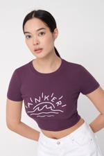 Mor ANKER Yazılı Crop T-shirt