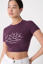 Mor ANKER Yazılı Crop T-shirt