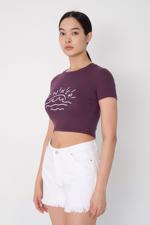 Mor ANKER Yazılı Crop T-shirt