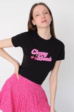 Siyah CHERRY BOMB Baskılı Crop T-shirt