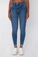 Mavi Yüksek Bel Paça Detaylı Skinny Jean Pantolon