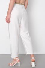 Beyaz Yüksek Bel Hasır Kemerli Pantolon