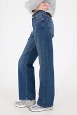 Lacivert Yüksek Bel Wide Leg Jean Pantolon