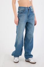 Renkli Yüksek Bel Kayış Detaylı Wide Leg Jean