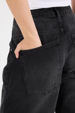 Siyah Yüksek Bel Cepli Wide Leg Jean Pantolon