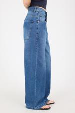 Mavi Yüksek Bel Cepli Wide Leg Jean Pantolon