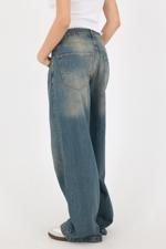 Yeşil Yüksek Bel Cepli Wide Leg Jean Pantolon