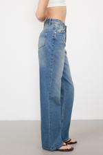 Renkli Yüksek Bel Wide Leg Jean Pantolon