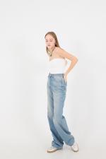 Yeşil Yüksek Bel Wide Leg Jean Pantolon