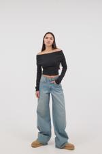 Yeşil Wide Leg Jean Pantolon