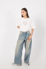 Kahverengi Yırtık Detaylı Wide Leg Jean