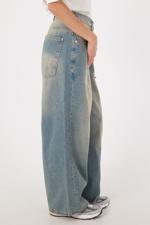 Kahverengi Yırtık Detaylı Wide Leg Jean