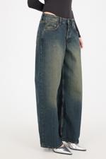 Yeşil Normal Bel Wide Leg Jean Pantolon