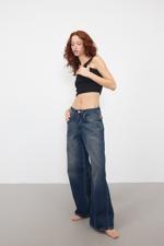 Renkli Normal Bel Wide Leg Jean Pantolon