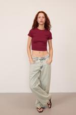 Yeşil Normal Bel Wide Leg Jean Pantolon