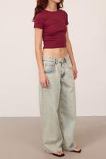 Yeşil Normal Bel Wide Leg Jean Pantolon