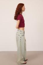 Yeşil Normal Bel Wide Leg Jean Pantolon